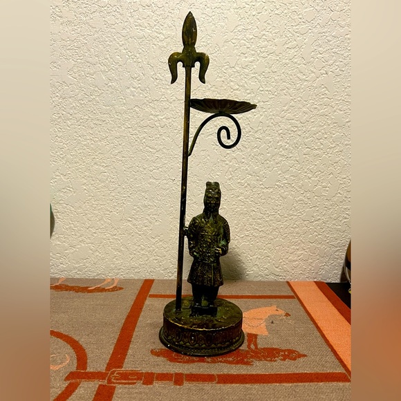 RETIRED 2 Japanese  Samurai Warrior Patina Candle Holders 15in tall - Picture 6 of 7